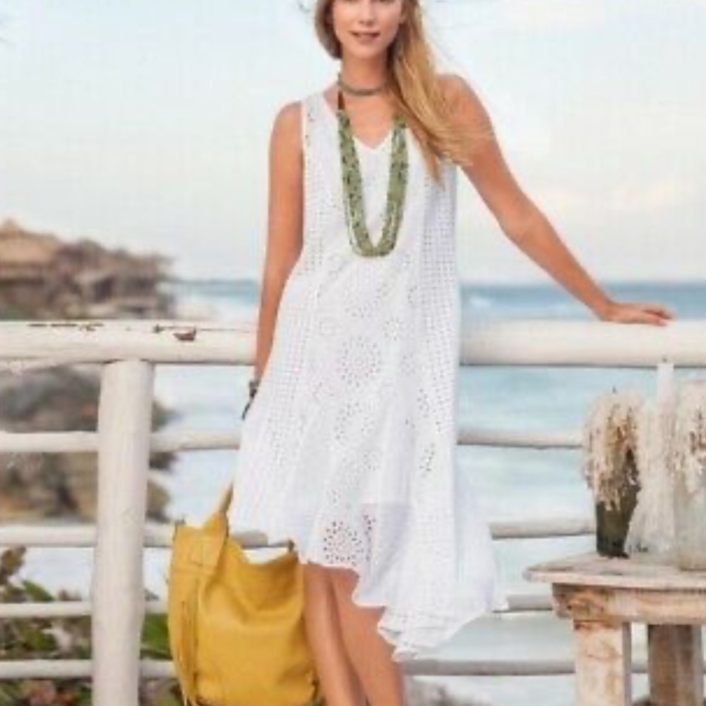 Sundance White Jasper Springs Eyelet Asymmetrical Hemline Summer Dress Size 8